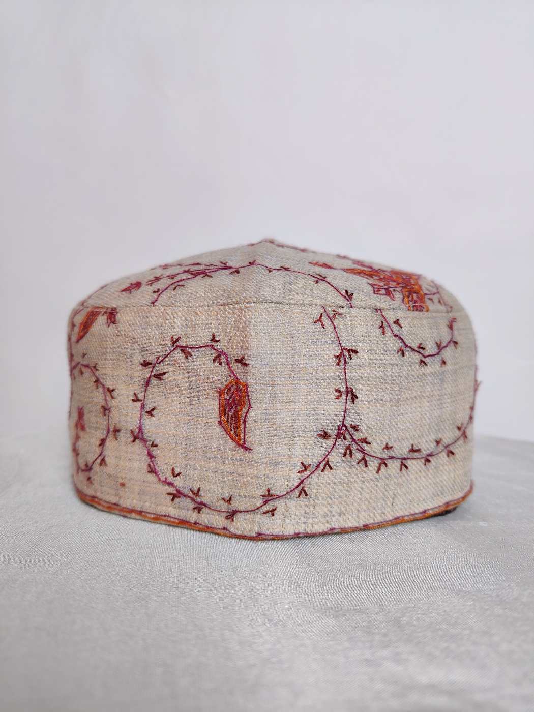 Toosha Beige Cap Dildar with Kashmiri Hand Sozni Embroidery