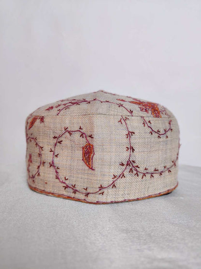Toosha Beige Cap Dildar with Kashmiri Hand Sozni Embroidery
