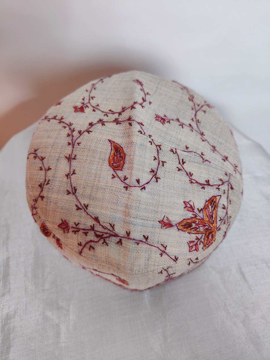 Toosha Beige Cap Dildar with Kashmiri Hand Sozni Embroidery