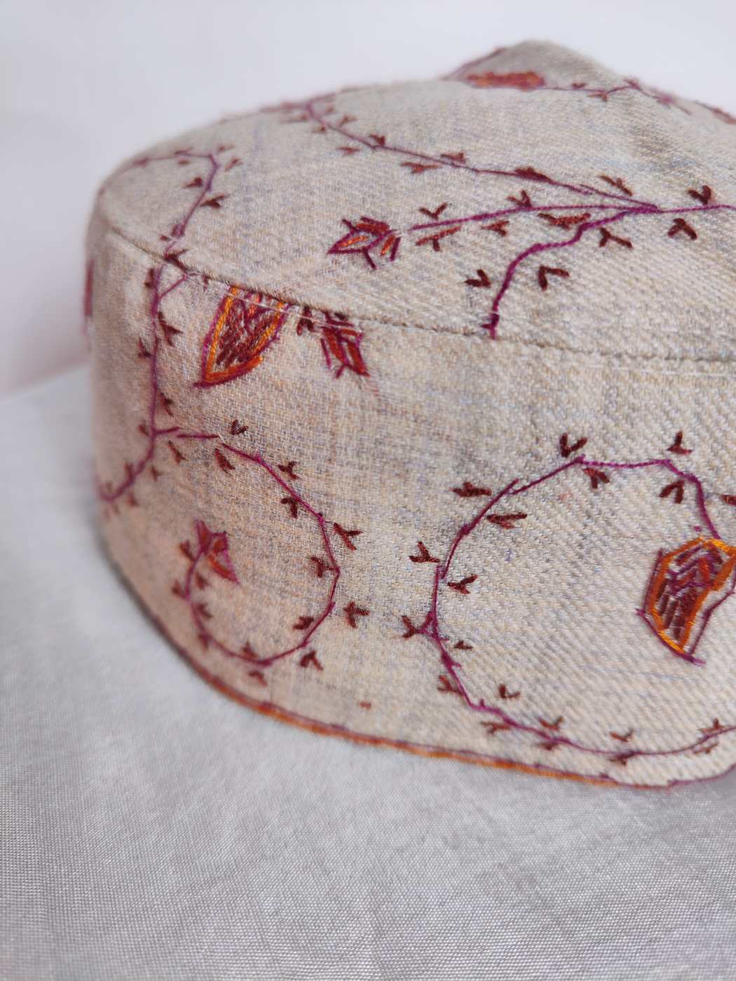 Toosha Beige Cap Dildar with Kashmiri Hand Sozni Embroidery