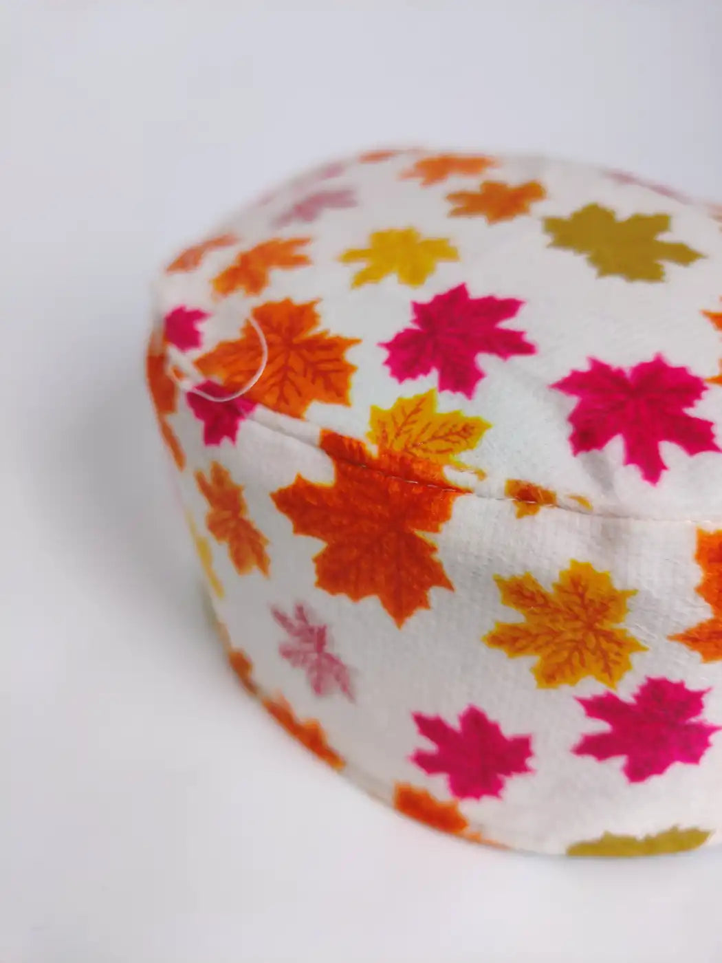 Velvet Round White Kani Cap | Chinar Design