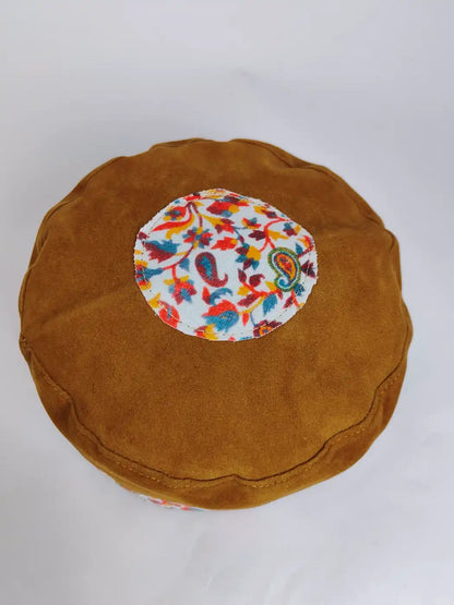round brown velvet cap with top side kani print touch 