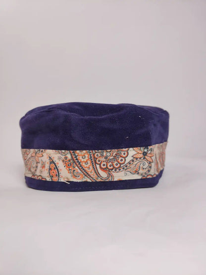 navy blue cap with kani print across border