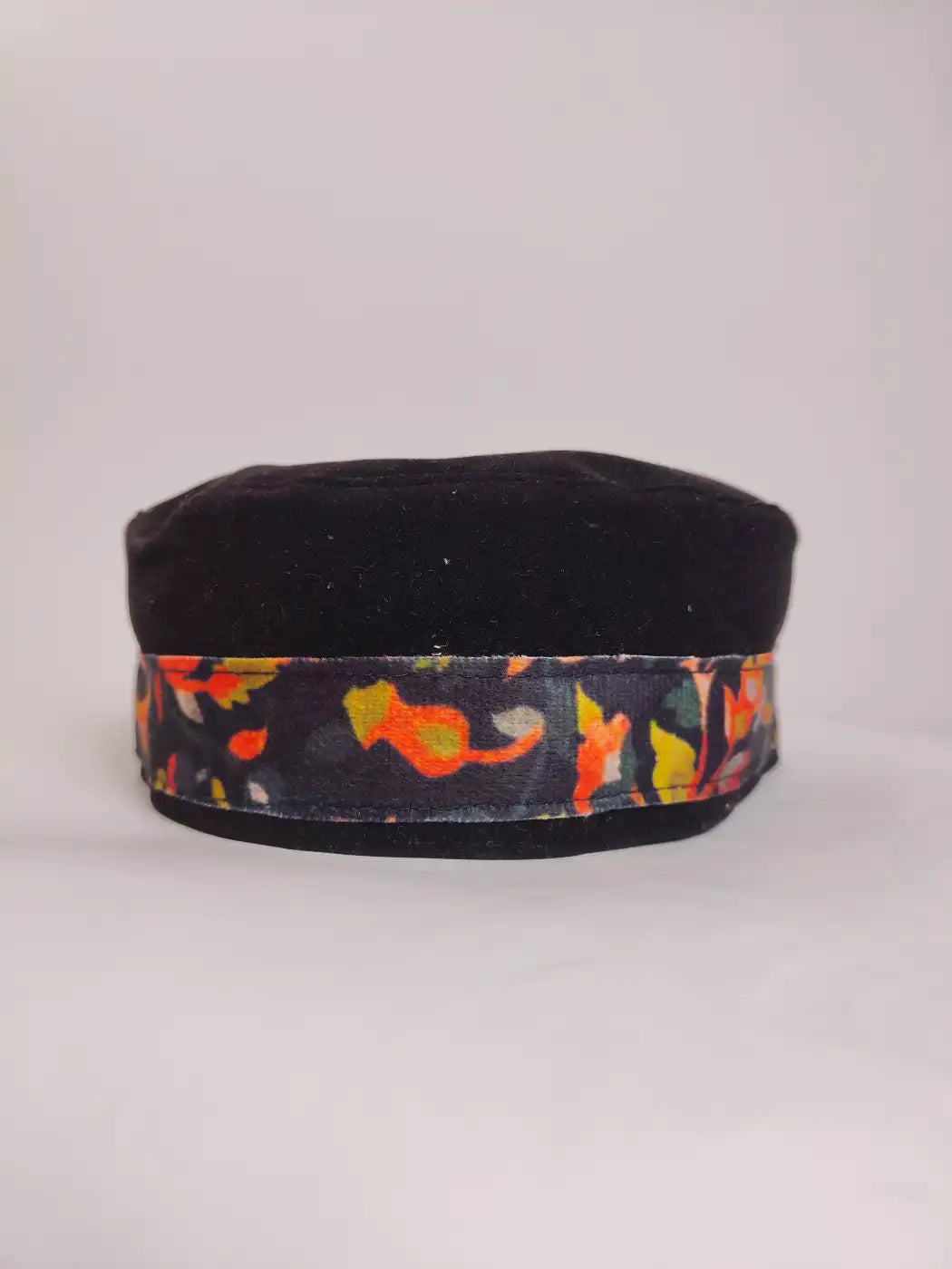 Black Round Velvet Cap with Kani Print
