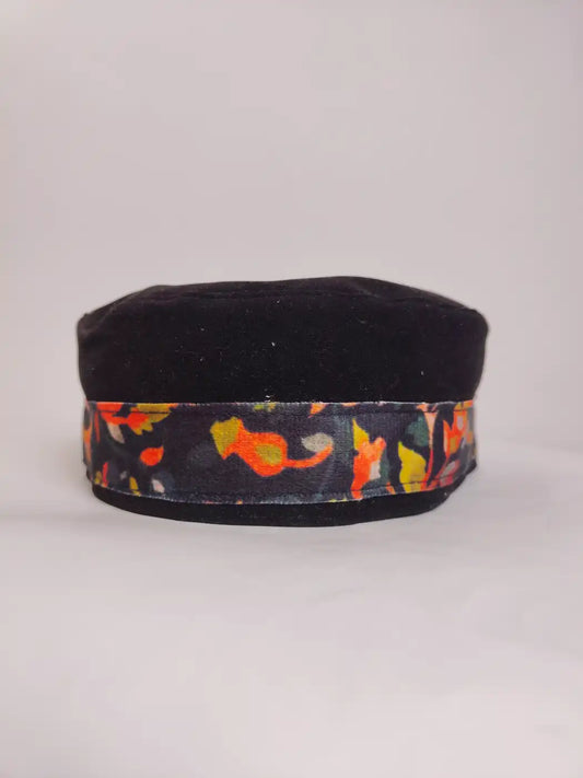 Black Round Velvet Cap with Kani Print