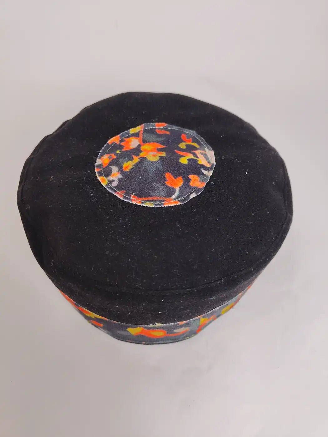 Black Round Velvet Cap with Kani Print