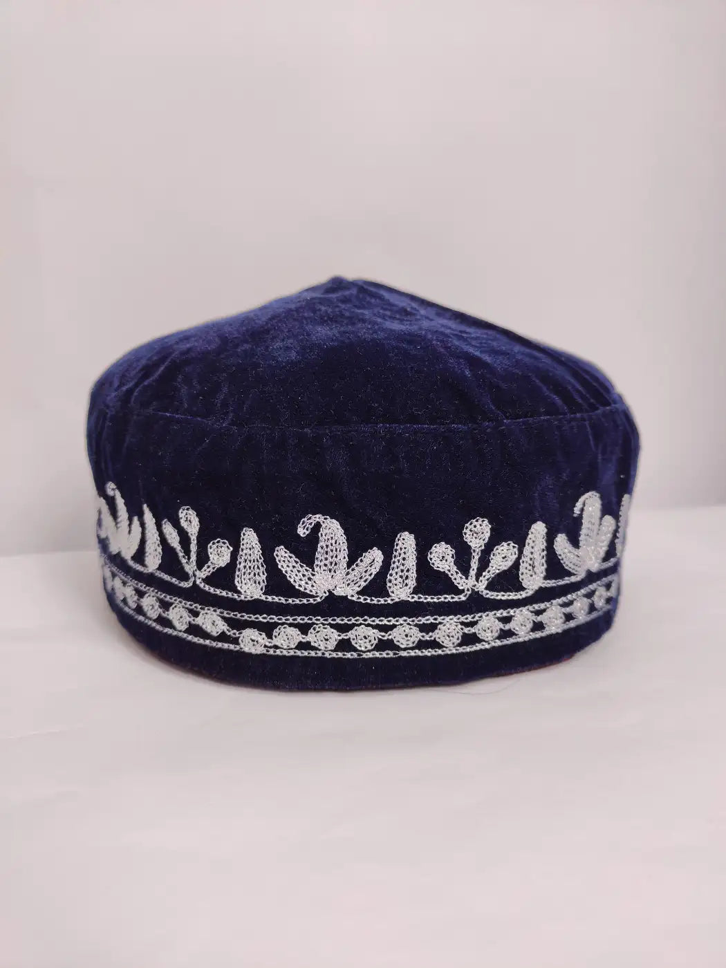 Nizam-i-Kashmiri Dark Blue Cap in Velvet with Zari Tiila Work