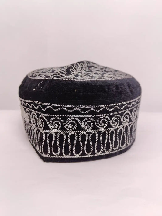 Kashmiri Cap in Black Velvet with Zari Tiila Work - Qudrat