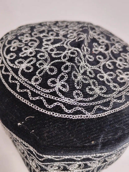 black velvet cap with zari tilla embroidery 