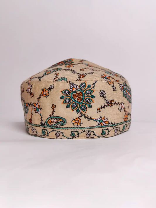 Beige Unique Cap with Sozni Work