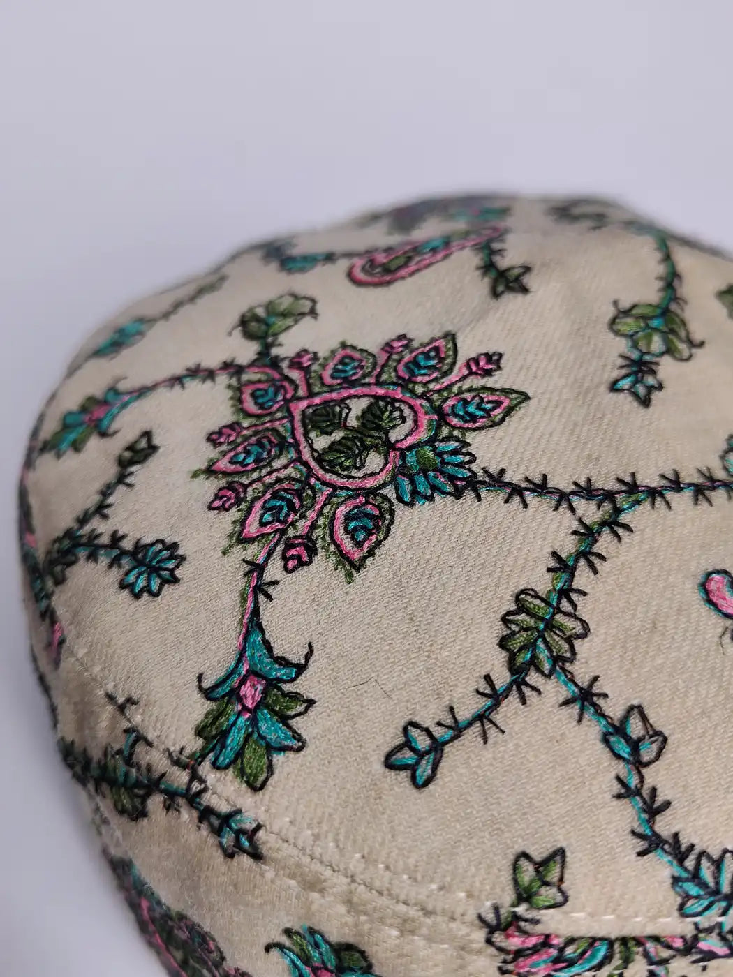 Handmade Beige Cap for Gents with Sozni Embroidery