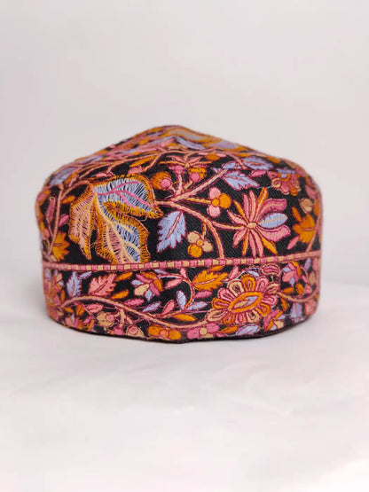 Mens Black Sozni Cap Basir Paper Machie Jamawar Work