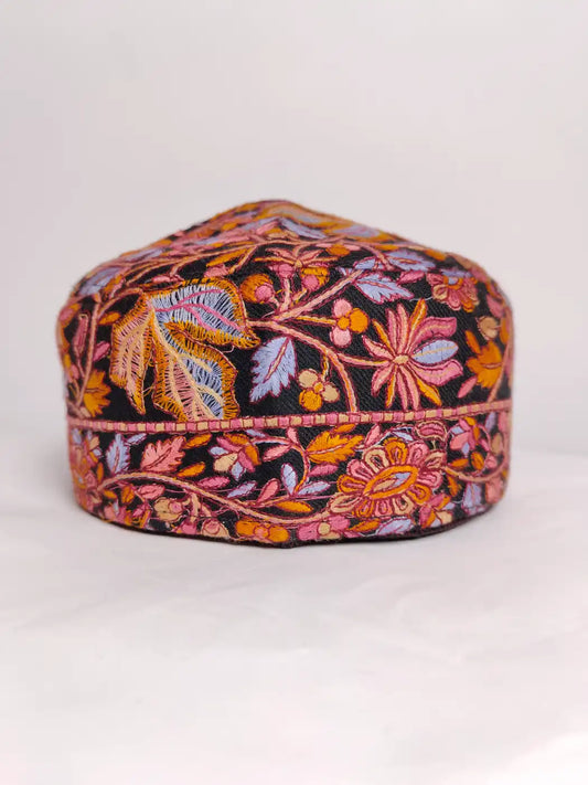 Basir Paper Machie Jamawar Work Mens Black Cap