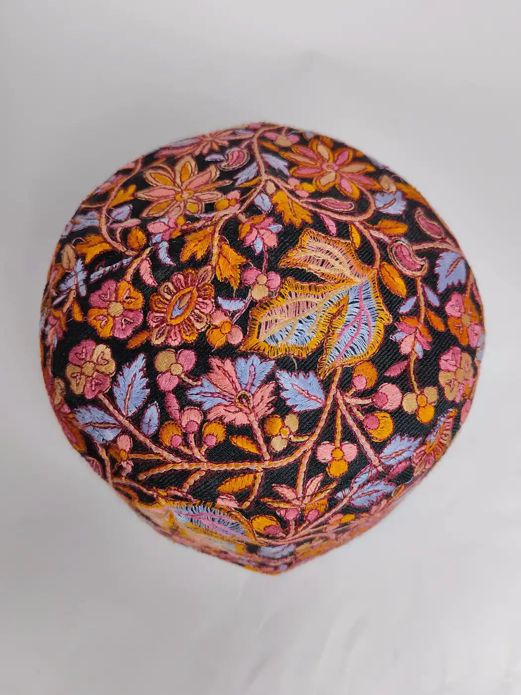 Basir Paper Machie Jamawar Work Mens Black Cap