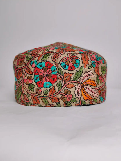 Waqar Sozni Paper Machie Beige Jamawar Gents Cap