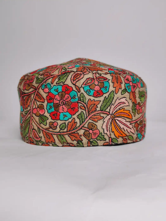 Waqar Paper Machie Beige Jamawar Gents Cap