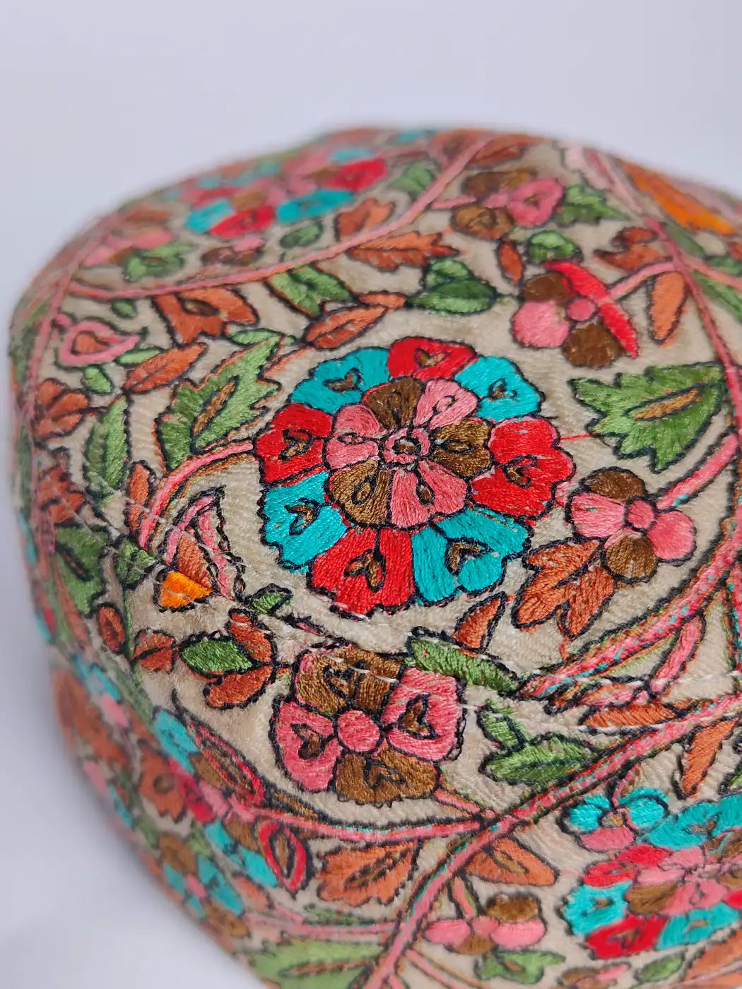 Waqar Paper Machie Beige Jamawar Gents Cap