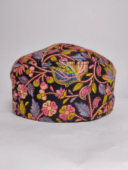 Handmade Sozni Jamal Paper Machie Jamawar Black Cap