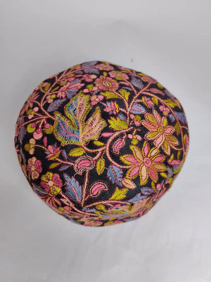 Handmade Sozni Jamal Paper Machie Jamawar Black Cap