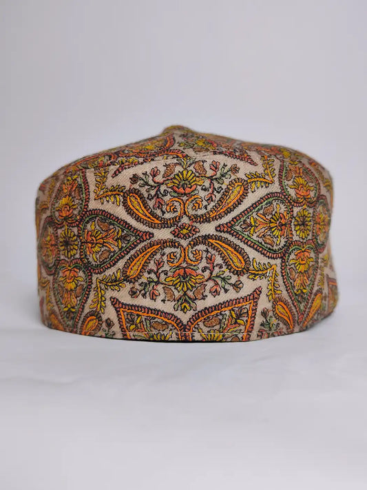 Shaan Needlework Jamawar Gents Beige Cap