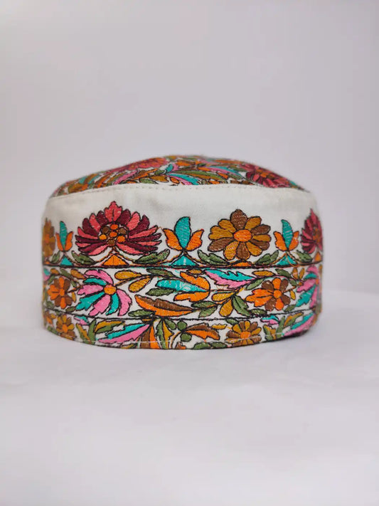 Nazakat White Paper Machie Jamawar Stylish Cap