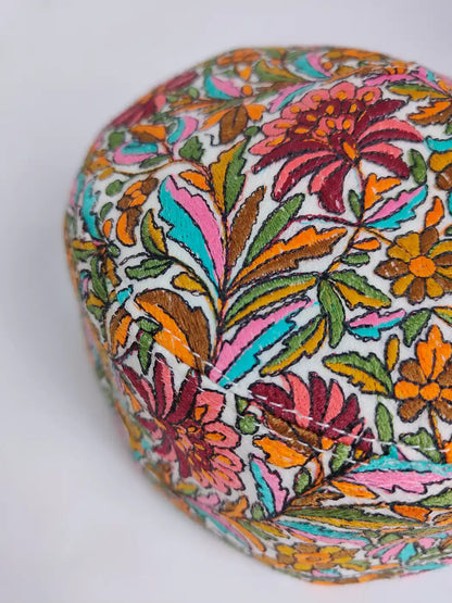 Handmade Beige Zeenat Cap with Sozni Paper Machie Jamawar Work