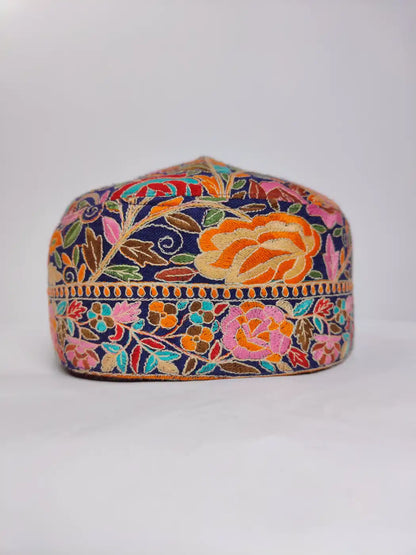 Haseeb Sozni Jamawar Paper Machie Classic Navy Blue Cap