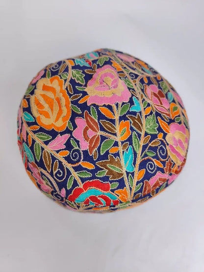 Haseeb Sozni Jamawar Paper Machie Classic Navy Blue Cap