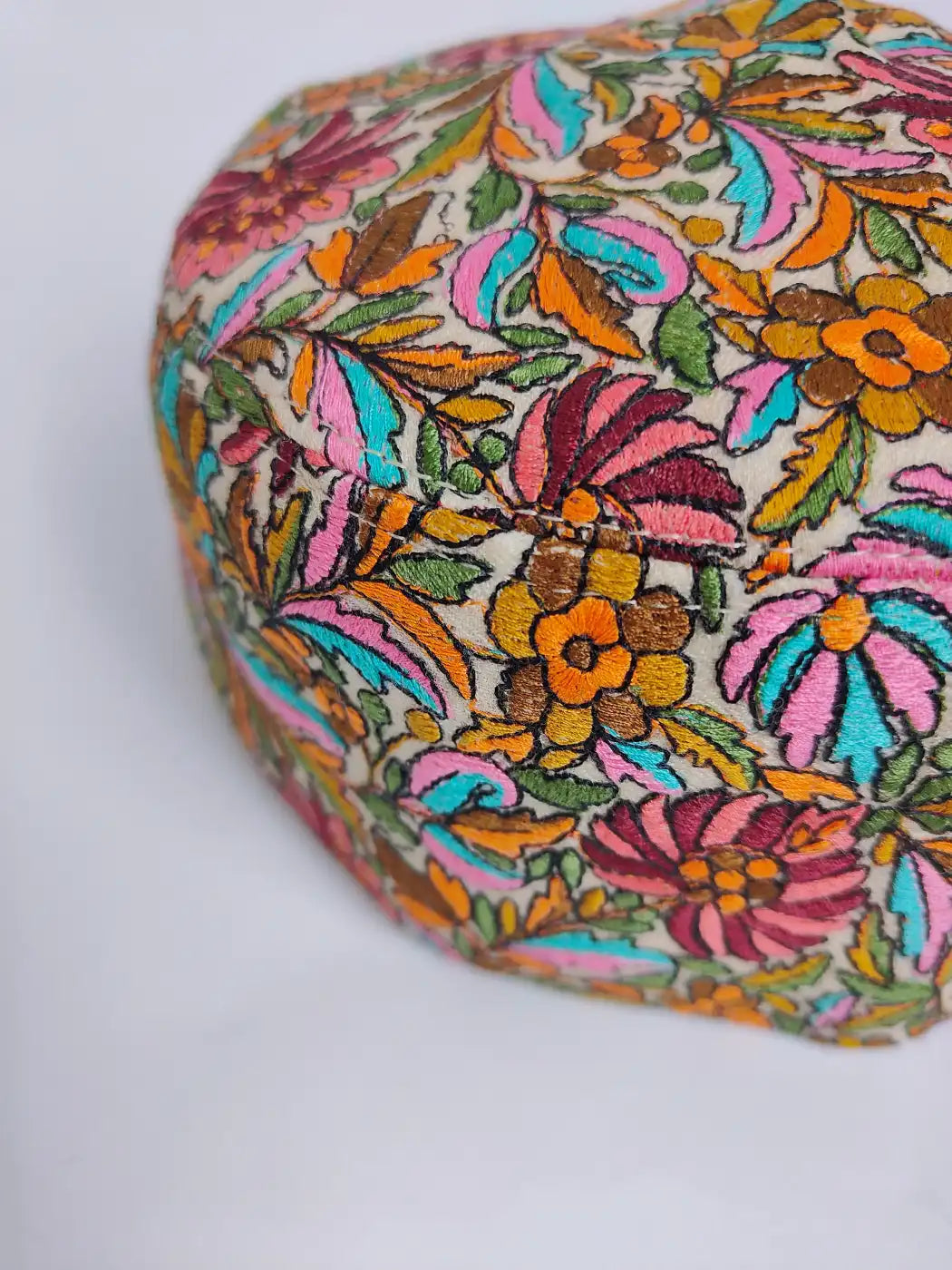 Mehfil Sozni Paper Machie Jamawar Work Designer Beige Cap