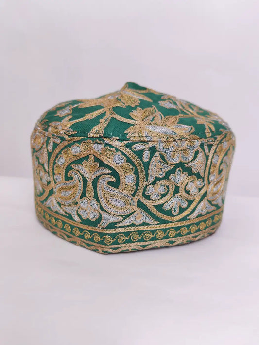 Kashmiri green topi with zari tilla work