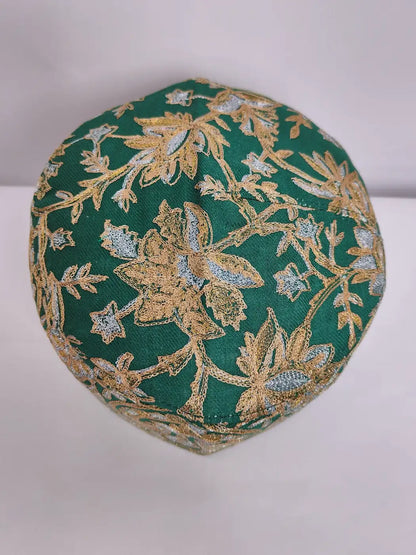 Kashmiri green cap in green with zari tilla work
