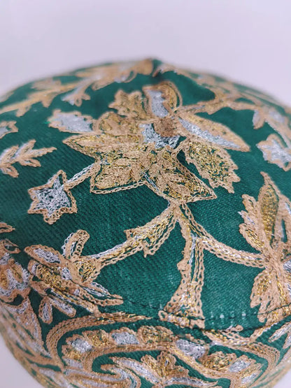 Zari tilla embroidery on green