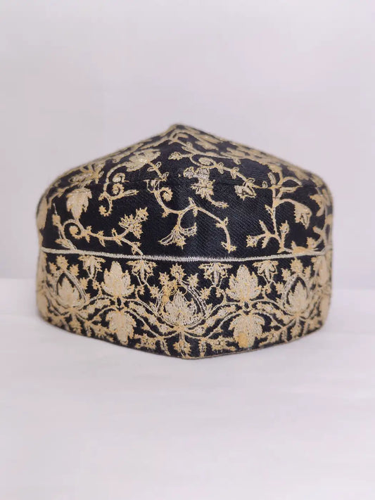 Designer cap with zari work on top side and border