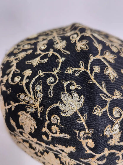 zari embroidery on cap in black