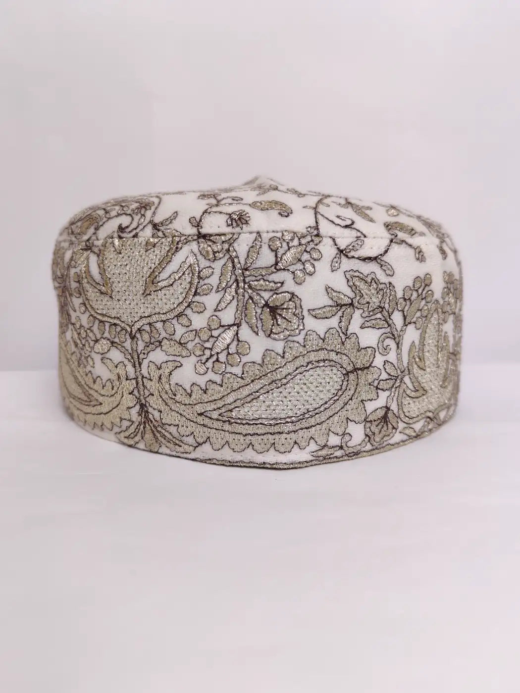 cream colour topi with badam motif zari tilla embroidery 
