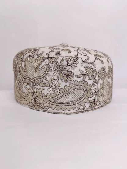 cream colour topi with badam motif zari tilla embroidery 