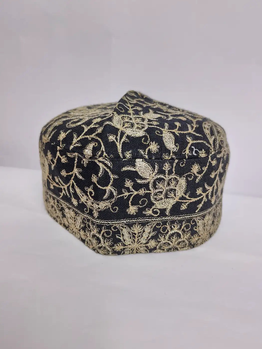 black round cap with zari tilla work