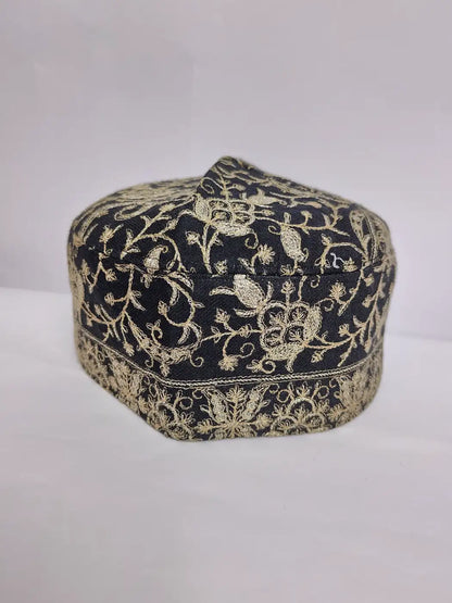black round cap with zari tilla work