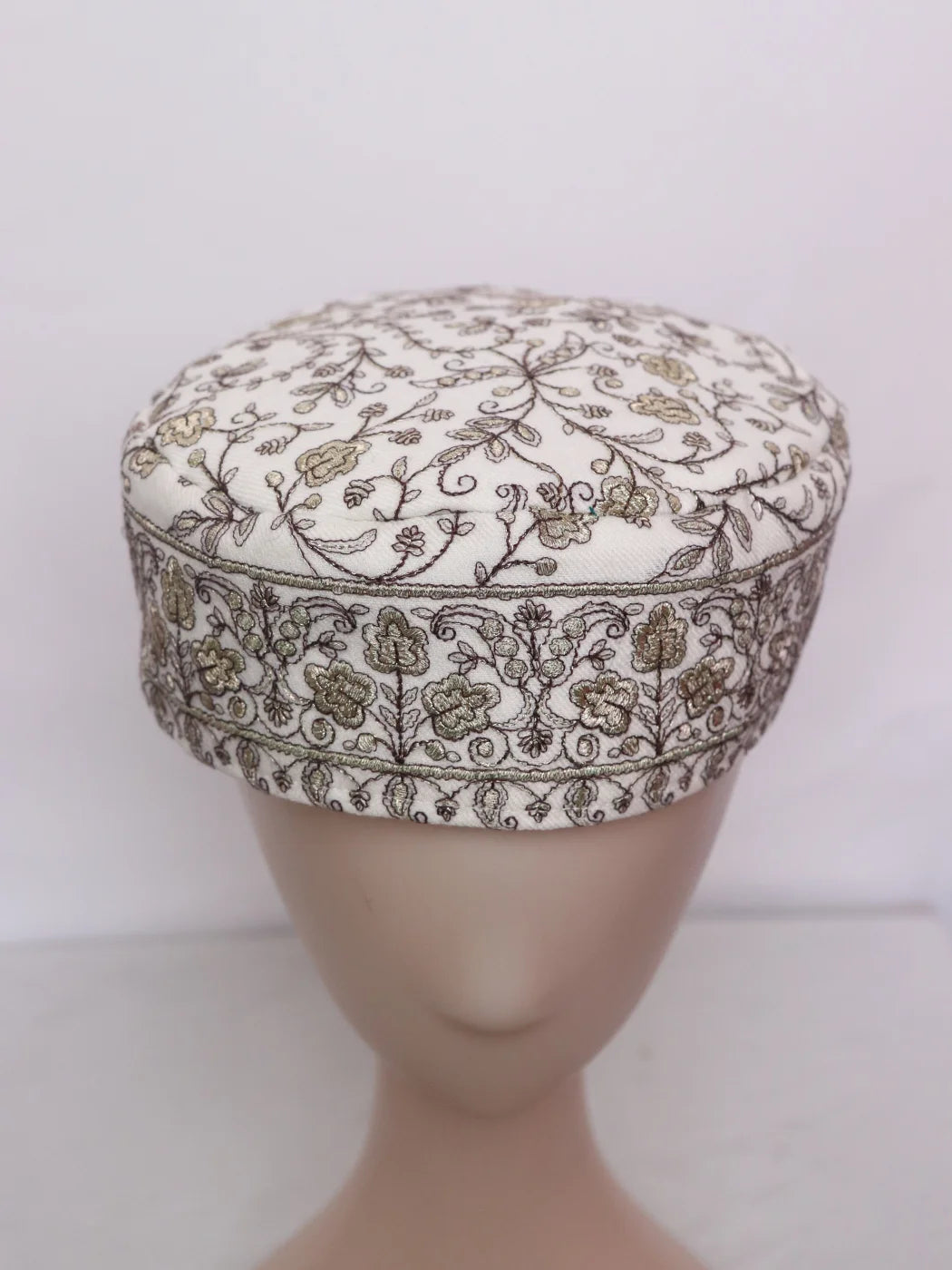 Bulbul kashmiri Classic white Zari Work Cap | Topi for Gents