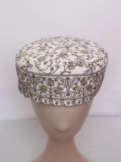 Bulbul kashmiri Classic white Zari Work Cap | Topi for Gents