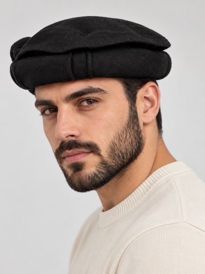 Black Pakol Cap – Traditional Wool Chitrali Hat for Men