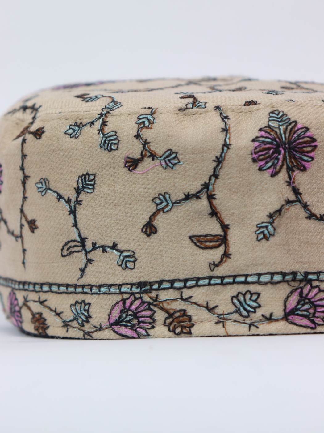 Beige Kashmiri Sozni Cap Barakah | Needlework Topi