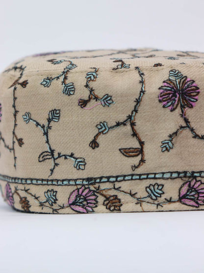 Beige Kashmiri Sozni Cap Barakah | Needlework Topi