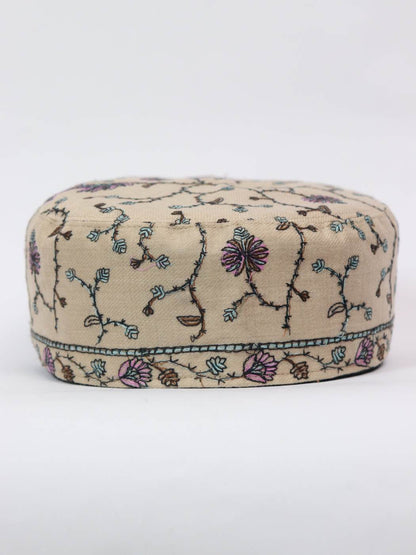 Beige Kashmiri Sozni Cap Barakah | Needlework Topi