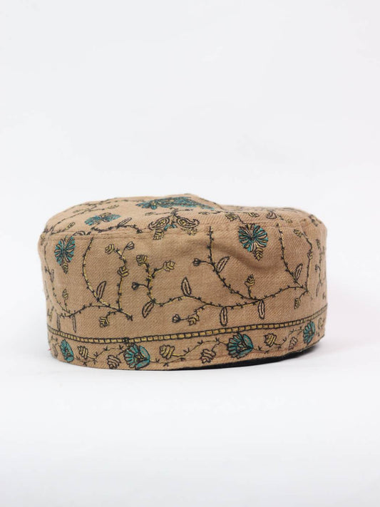 Light Brown Barakah Sozni Blue Cap from Kashmir