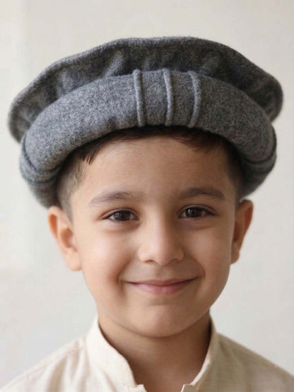 pathani pakol cap in grey for kids