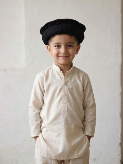 Kids pakol cap in black