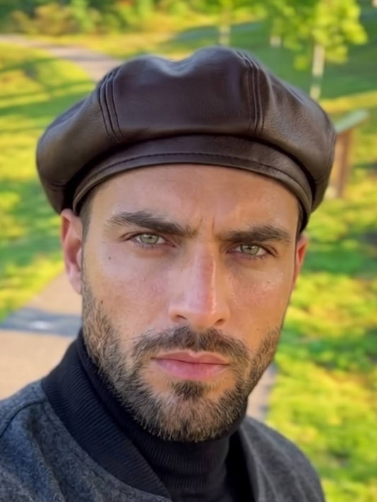 Leather Round Beret Cap | Brimless and Baggy Style