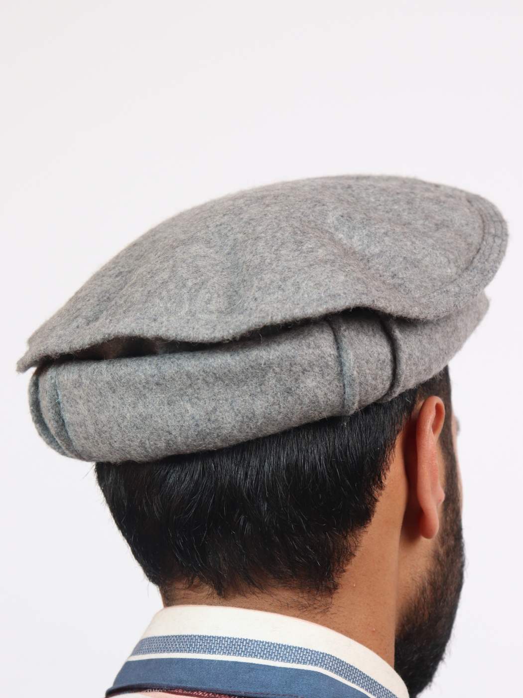 Grey Pakol Cap – Traditional Chitrali Wool Hat for Men
