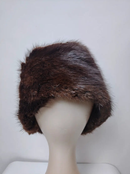Dark Brown Cap in Mehkab Mink Fur